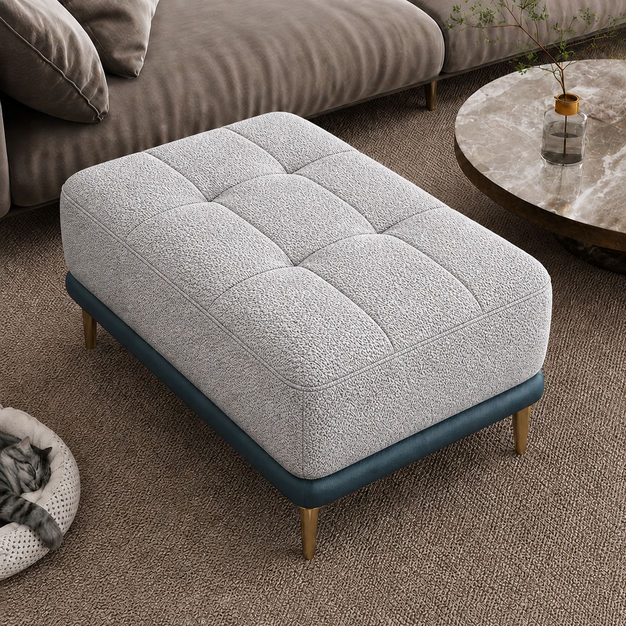 SofaVogue Midnight Luxe Tufted Ottoman - Light grey